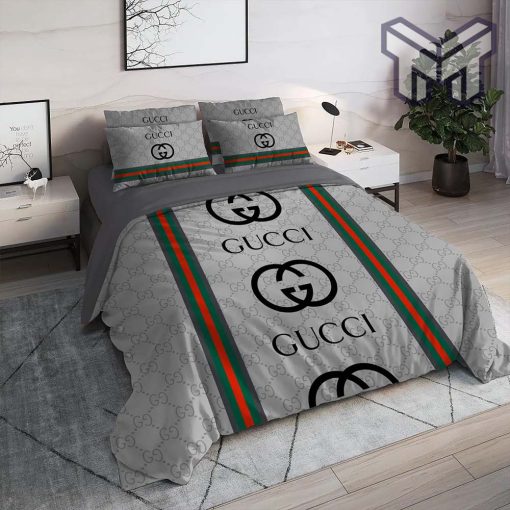 Gucci Bedding Set, Gucci Logo Luxury Brand High End Premium Bedding Set Home Decor