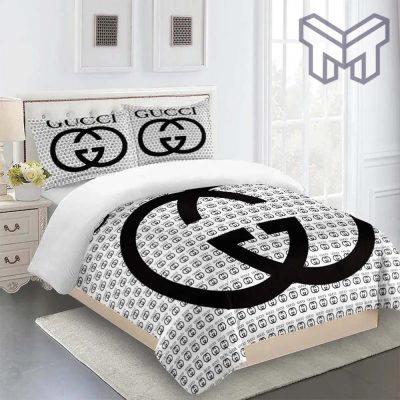 Gucci Bedding Set, Gucci Logo Premium Luxury Brand Fashion Limited Bedding Set Home Decor