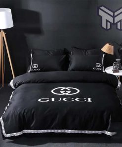 Gucci Bedding Set, Gucci Luxury Brand Black Bedding Set Bedspread Duvet Cover Set Home Decor