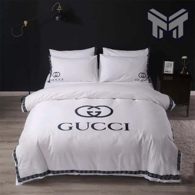 Gucci Bedding Set, Gucci Luxury Brand White Bedding Set Bedspread Duvet Cover Set Home Decor