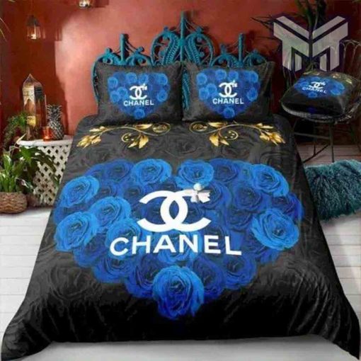 chanel-bedding-sets-chanel-blue-roses-bedding-3d-printed-bedding-sets-quilt-sets-duvet-cover-luxury-brand-bedding-decor-bedroom-sets