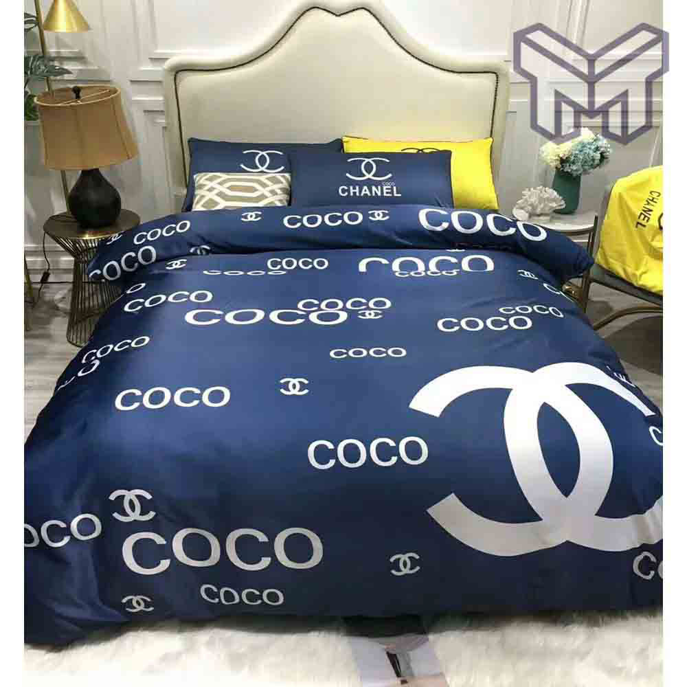 Coco Noir Chanel Paris Textile Pattern Luxury Logo Art Painting Bedding Set   Binteez