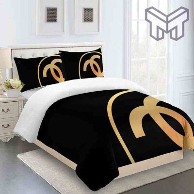 chanel-bedding-sets-chanel-golden-logo-black-luxury-brand-bedding-set-duvet-cover-home-decor