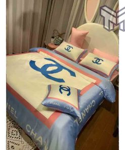 chanel-bedding-sets-chanel-logo-blue-printed-bedding-sets-quilt-sets-duvet-cover-luxury-brand-bedding-decor-bedroom-sets