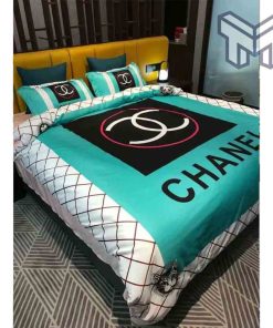 chanel-bedding-sets-chanel-logo-cyan-luxury-brand-bedding-set-duvet-cover-home-decor