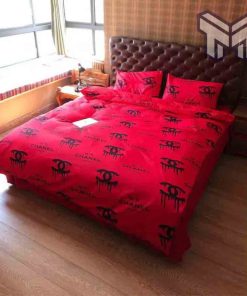 chanel-bedding-sets-chanel-red-dirty-logo-bedding-3d-printed-bedding-sets-quilt-sets-duvet-cover-luxury-brand-bedding-decor-bedroom-sets