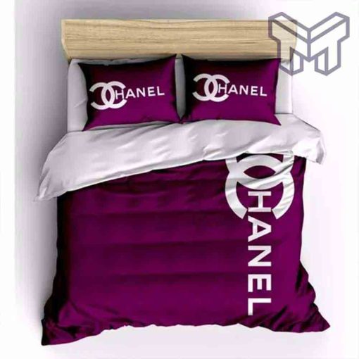 chanel-bedding-sets-chanel-violet-printed-bedding-sets-quilt-sets-duvet-cover-luxury-brand-bedding-decor-bedroom-sets