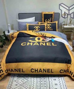 chanel-bedding-sets-chanel-yellow-black-bedding-printed-bedding-sets-quilt-sets-duvet-cover-luxury-brand-bedding-decor-bedroom-sets