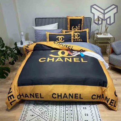 chanel-bedding-sets-chanel-yellow-black-bedding-printed-bedding-sets-quilt-sets-duvet-cover-luxury-brand-bedding-decor-bedroom-sets