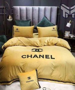 chanel-bedding-sets-chanel-yellow-printed-bedding-sets-quilt-sets-duvet-cover-luxury-brand-bedding-decor-bedroom-sets