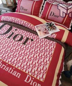 dior-bedding-sets-christian-dior-red-logo-luxury-brand-bedding-set-home-decor