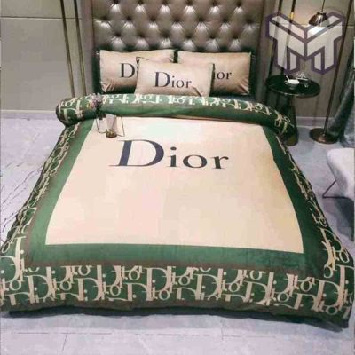 dior-bedding-sets-dior-green-logo-luxury-brand-bedding-set-home-decor