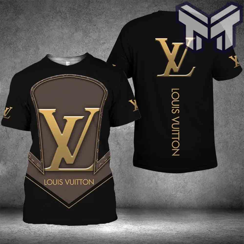 HOT Louis Vuitton Black Gold Brown Luxury Brand T-Shirt And Pants All Over  Printed