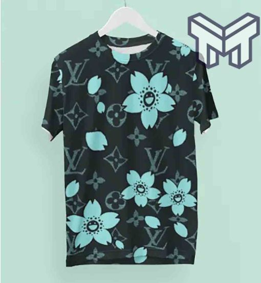 louis-vuitton-shirt-louis-vuitton-flowers-turquoise-luxury-brand-t-shirt-for-men-women