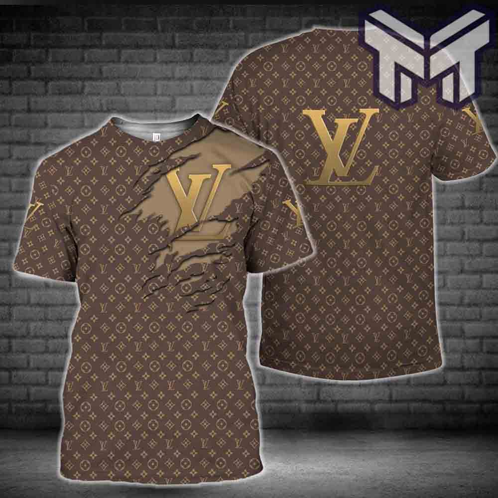 Louis Vuitton Golden Logo Brown Luxury Brand T-Shirt Outfit For