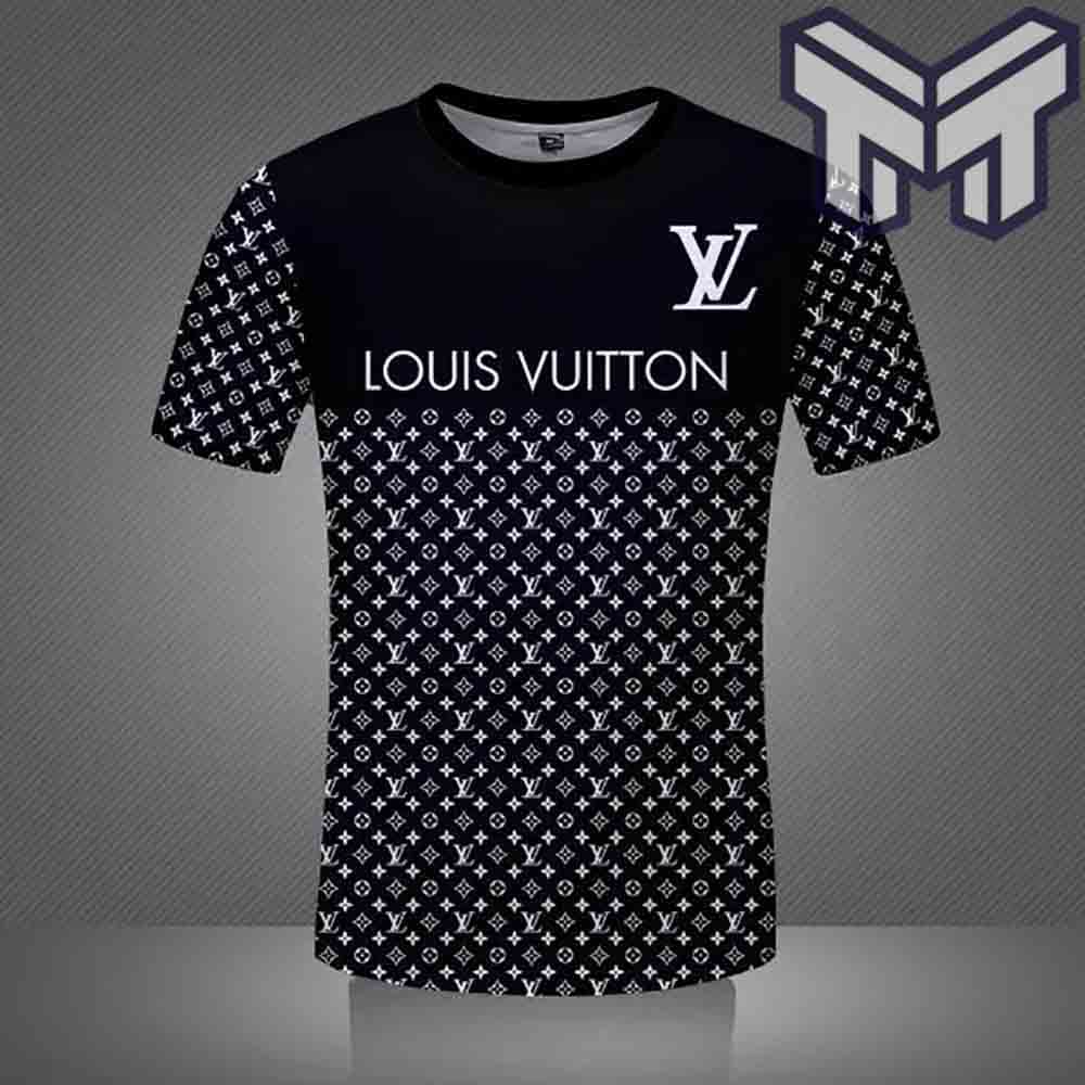 Louis Vuitton Shirt, Louis Vuitton White Pattern Black Luxury Brand T-Shirt  For Men Women - Muranotex Store