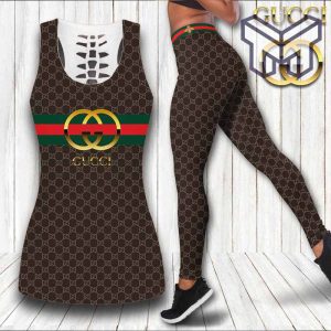 Tank Top And Leggings, Gucci Brown Tank Top Leggings Luxury Brand Clothing  Clothes Outfit Gym - Muranotex Store