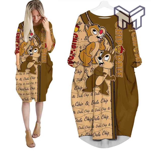 brown-chip-dale-pattern-batwing-pocket-dress-outfits-women-batwing-pocket-dress