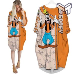 goofy-dog-orange-pattern-batwing-pocket-dress-outfits-women-batwing-pocket-dress