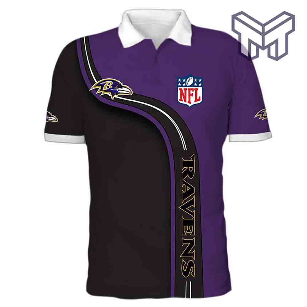 MenS Baltimore Ravens Polo Shirt 3D Limited Edition Premium Polo