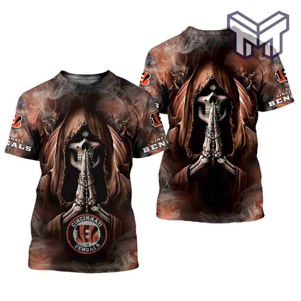 Mens Cincinnati Bengals T-Shirts Background Skull Smoke, 3D All Over  Printed Shirts - Muranotex Store