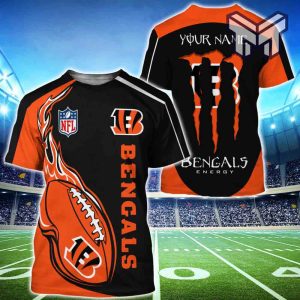 Monster Energy Cincinnati Bengals T-Shirts Men Custom Name 3D All