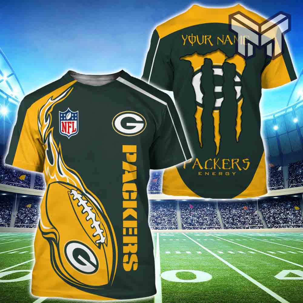 Monster Energy Green Bay Packers T-Shirts Men Custom Name 3D All Over  Printed Shirts - Muranotex Store