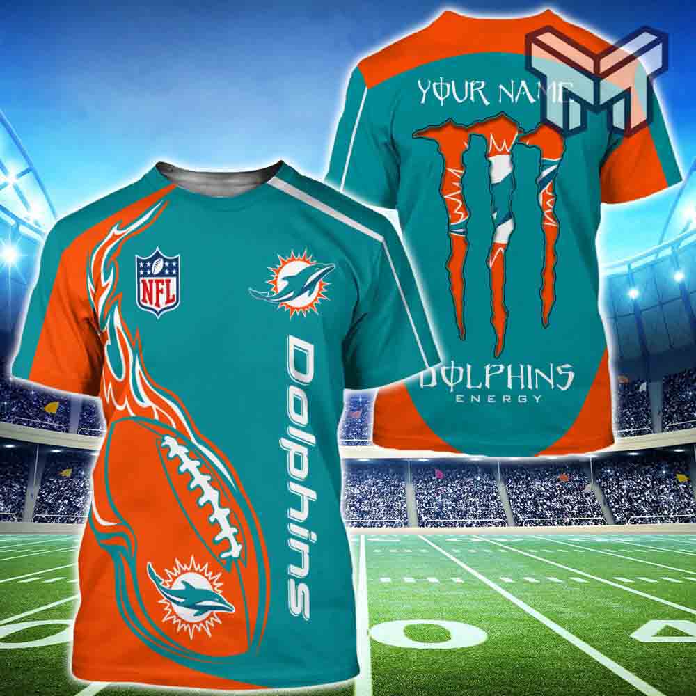 Monster Energy Miami Dolphins T-Shirts Men Custom Name 3D All Over