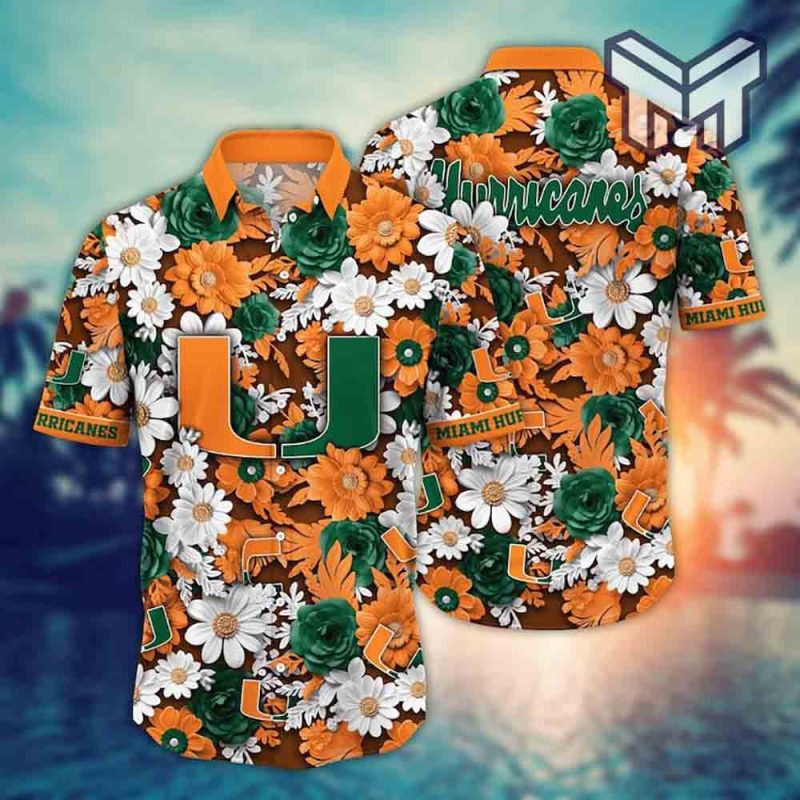 NCAA Miami Hurricanes Orange Hawaiian Shirt Man - T-shirts Low Price