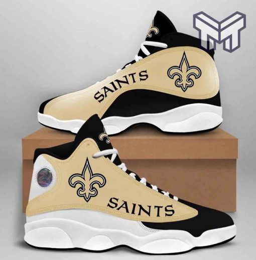 new-orleans-saints-air-jordan-13nfl-big-logo-fans-sport-shoes-team-white-black-j13-shoes