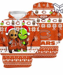 christmas-hoodies-chicago-bears-baby-groot-and-grinch-best-friends-3d-pullover-hoodie