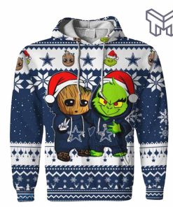 christmas-hoodies-dallas-cowboys-baby-groot-and-grinch-ugly-christmas-3d-hoodie