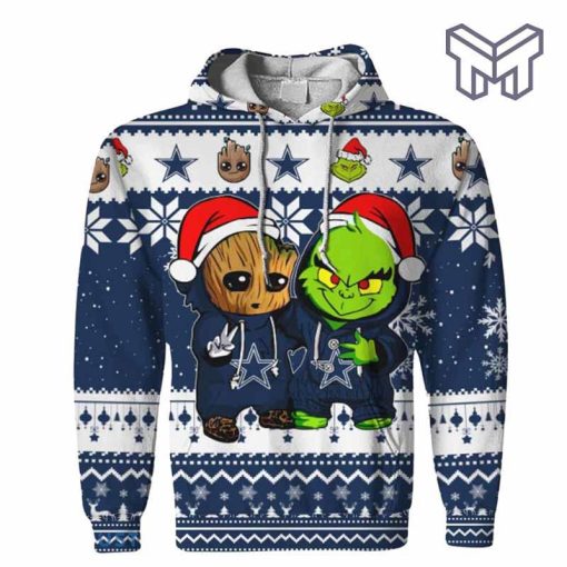 christmas-hoodies-dallas-cowboys-baby-groot-and-grinch-ugly-christmas-3d-hoodie