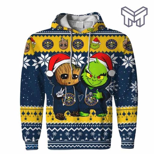 christmas-hoodies-denver-nuggets-baby-groot-and-grinch-ugly-christmas-3d-hoodie