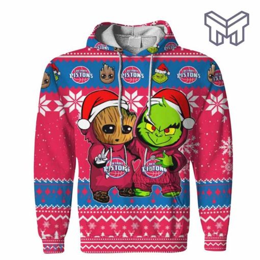 christmas-hoodies-detroit-pistons-baby-groot-and-grinch-ugly-christmas-3d-hoodie