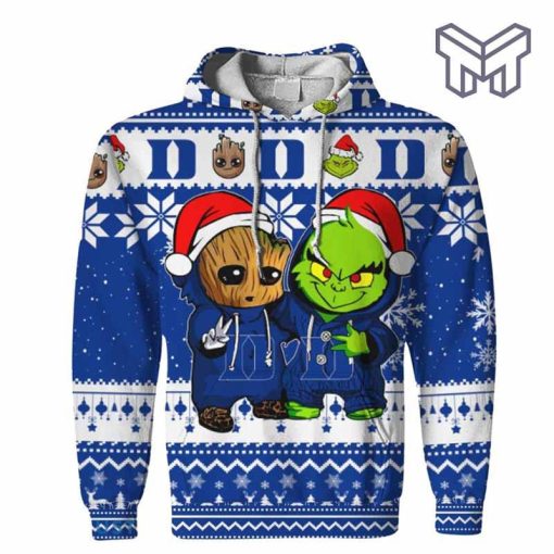 christmas-hoodies-duke-blue-devils-baby-groot-and-grinch-ugly-christmas-3d-hoodie