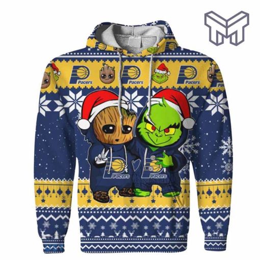 christmas-hoodies-indiana-pacers-baby-groot-and-grinch-ugly-christmas-3d-hoodie