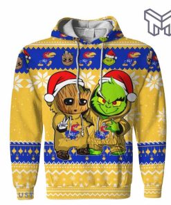 christmas-hoodies-kansas-jayhawks-baby-groot-and-grinch-ugly-christmas-3d-hoodie