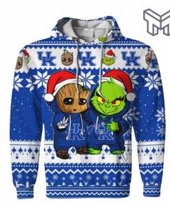 christmas-hoodies-kentucky-wildcats-baby-groot-and-grinch-ugly-christmas-3d-hoodie