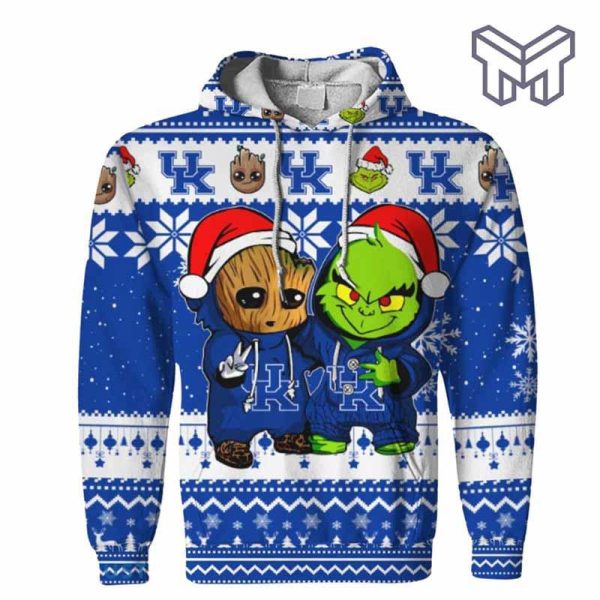 christmas-hoodies-kentucky-wildcats-baby-groot-and-grinch-ugly-christmas-3d-hoodie