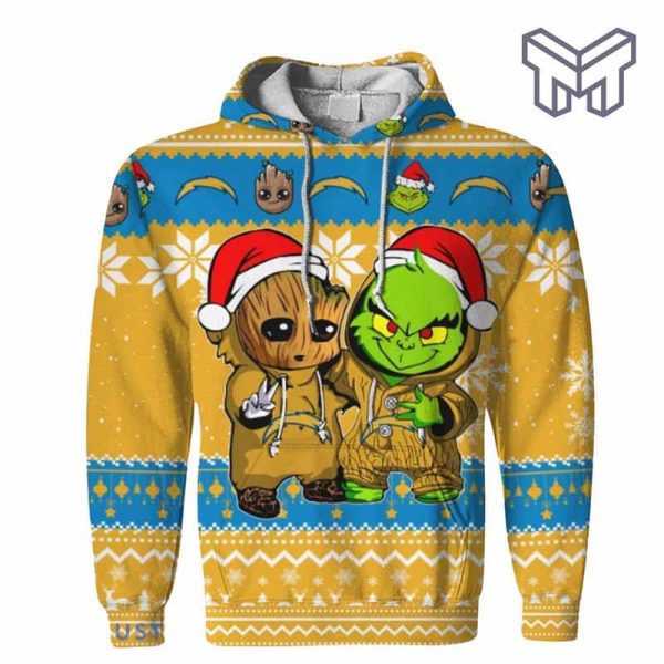 christmas-hoodies-los-angeles-chargers-baby-groot-and-grinch-ugly-christmas-3d-hoodie