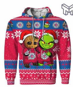 christmas-hoodies-los-angeles-clippers-baby-groot-and-grinch-ugly-christmas-3d-hoodie