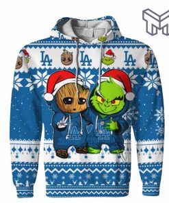 christmas-hoodies-los-angeles-dodgers-baby-groot-and-grinch-ugly-christmas-3d-hoodie