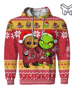 christmas-hoodies-louisville-cardinals-baby-groot-and-grinch-ugly-christmas-3d-hoodie