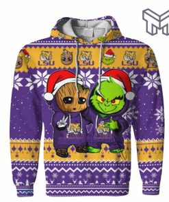 christmas-hoodies-lsu-tigers-baby-groot-and-grinch-ugly-christmas-3d-hoodie