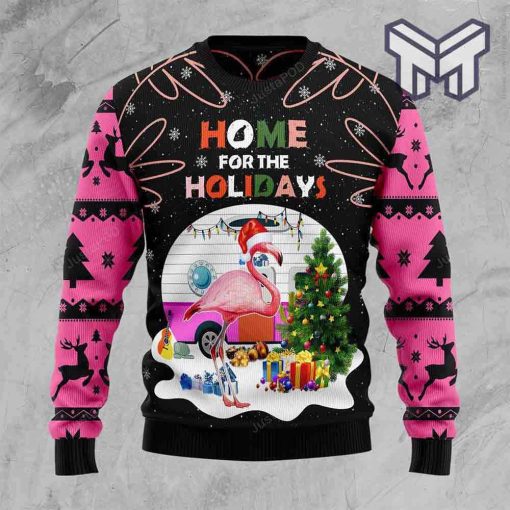 Home For The Holidays Flamingo All Over Print Ugly Christmas Sweater