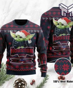 Houston Texans Cute Baby Yoda Grogu All Over Print Ugly Christmas Sweater