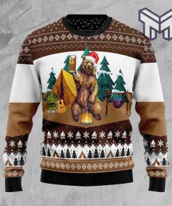 I Hate People Bear Camping Fire All Over Print Ugly Christmas Sweater