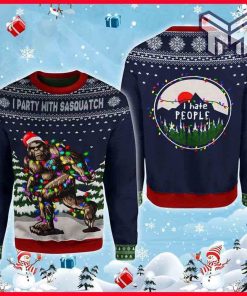 I Party With Sasquatch Camping All Over Print Ugly Christmas Sweater