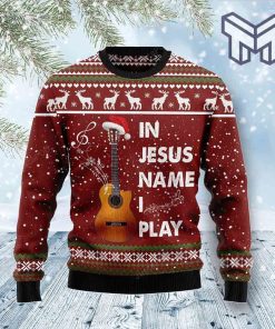 In Jesus Name I Play Guitar Christmas All Over Print Ugly Christmas Sweater